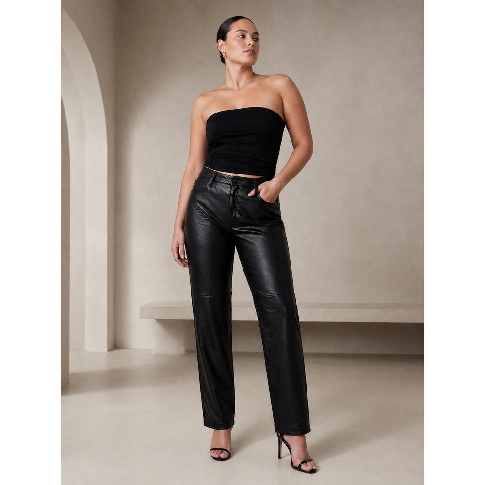 Good American Faux Leather Straight Pants Black 10/30 GB515 Minimalist